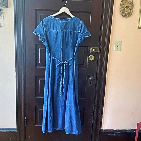 Vintage Crazy Horse Denim Maxi Dress L - Picture 2 of 3